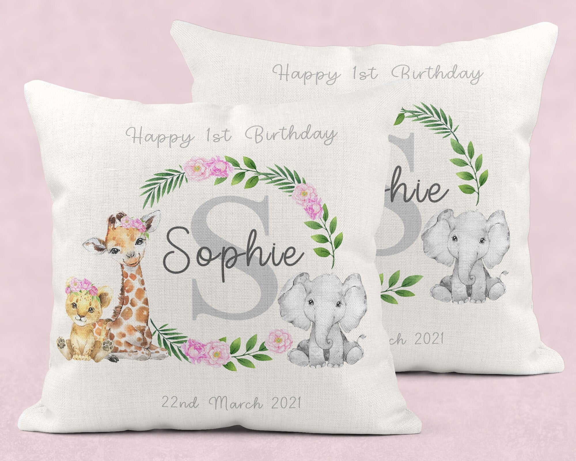 Personalised birthday cushion, 1st birthday cushion, 1st birthday gifts, Safari Cushion, baby Present, Safari Nursery Decor , safari gift