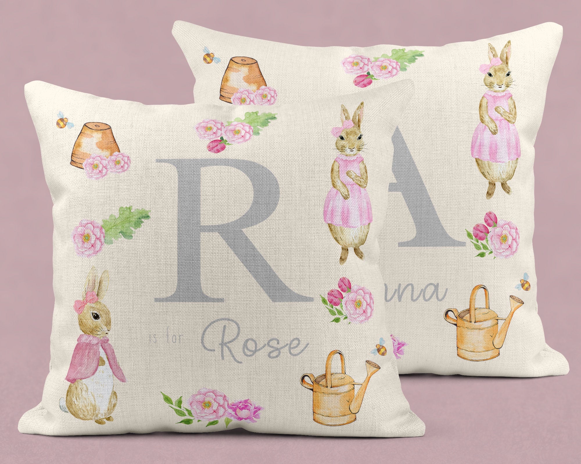 Personalised New Baby Cushion, Welcome To The World Cushion, New Baby Gifts, Rabbit Cushion, New Baby Present, Rabbit, Nursery decor