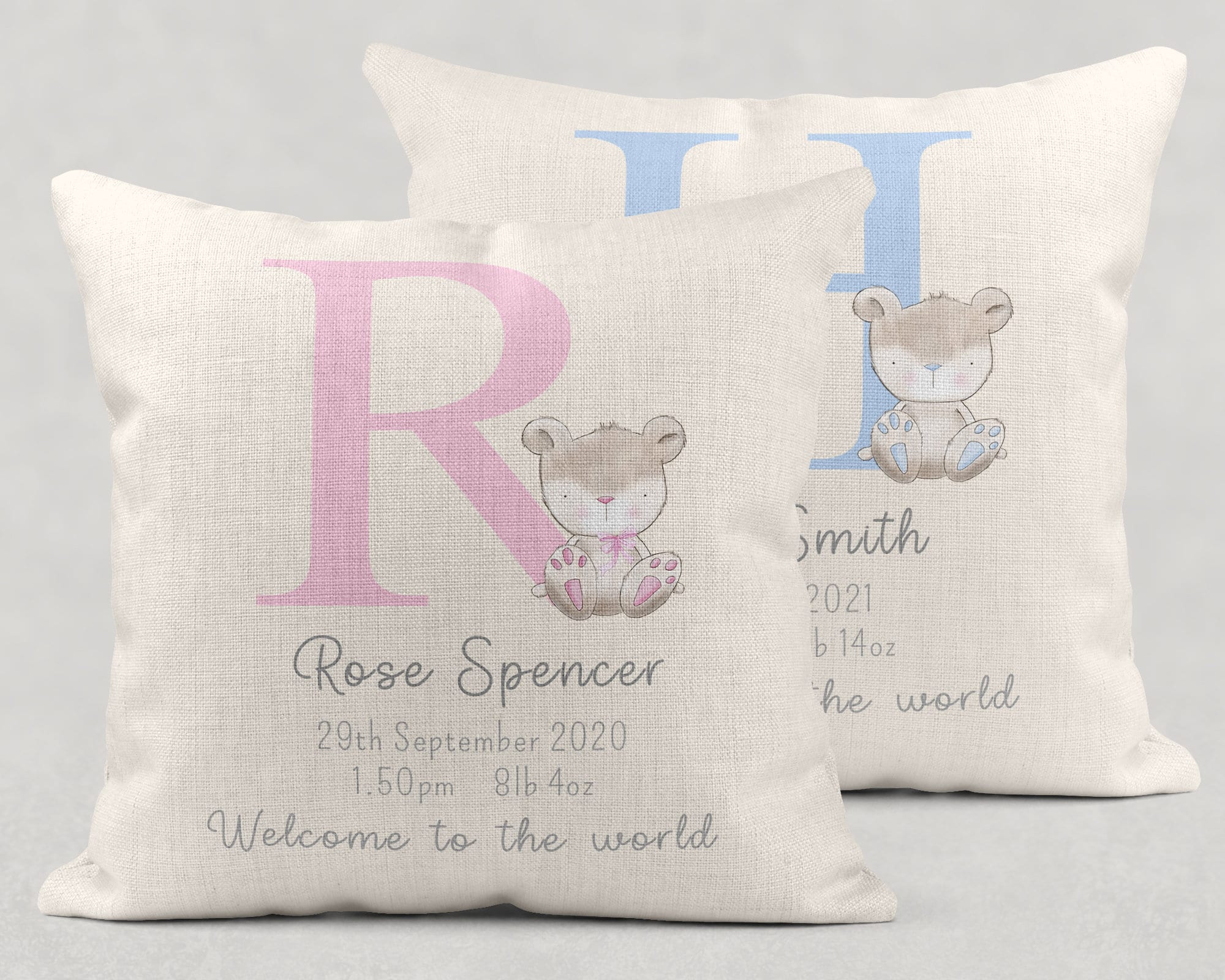 Personalised New Baby Cushion, Welcome To The World Cushion, New Baby Gifts, New Born Baby Gift,Teddy Cushion,New Baby Present, Baby cushion
