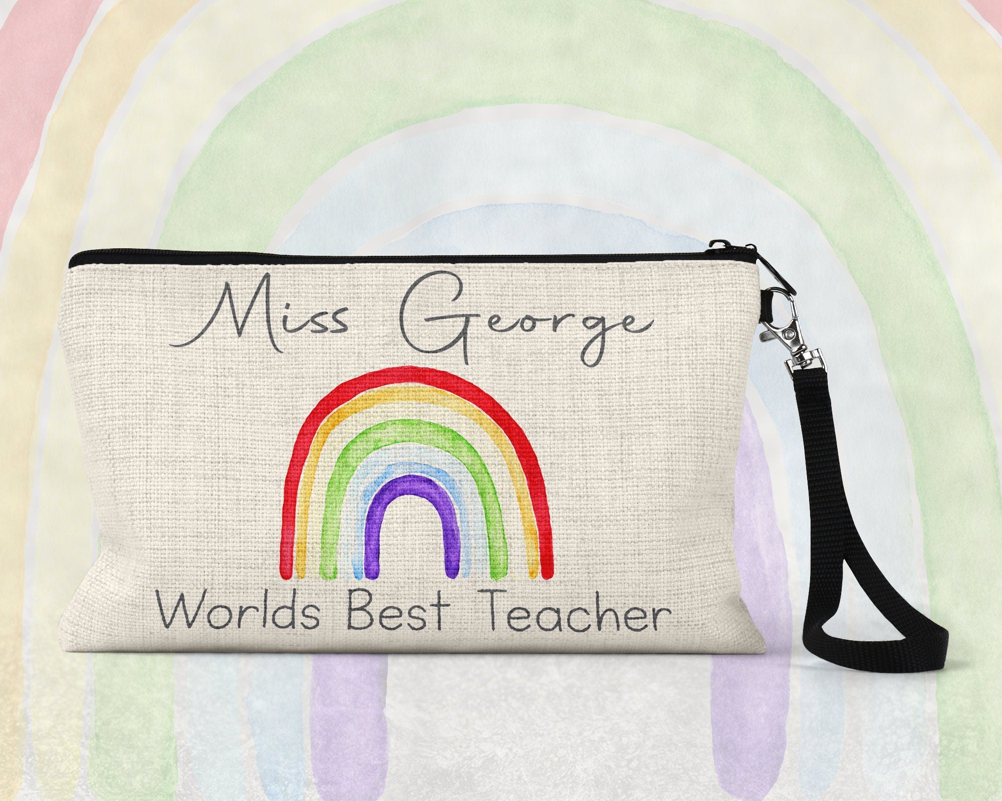 Teacher pencil case, Teacher gift, Teacher end of year gift, Thank you teacher, personalised pencil case, rainbow gift, End of Term gift