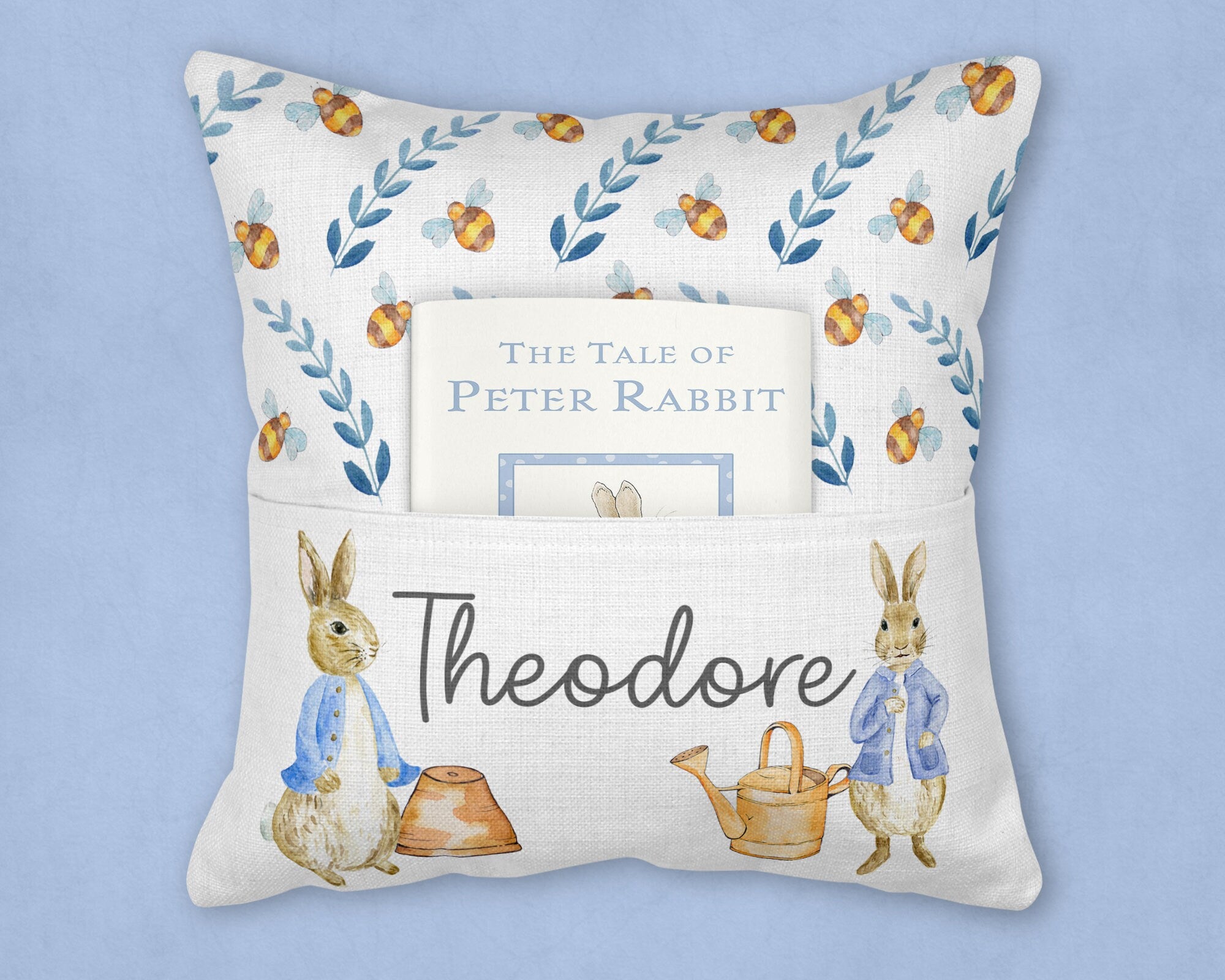 Peter Rabbit Reading cushion, Reading cushion, Personalised New Baby Cushion, New Baby Gifts, Rabbit Cushion, Peter rabbit nursery, reading