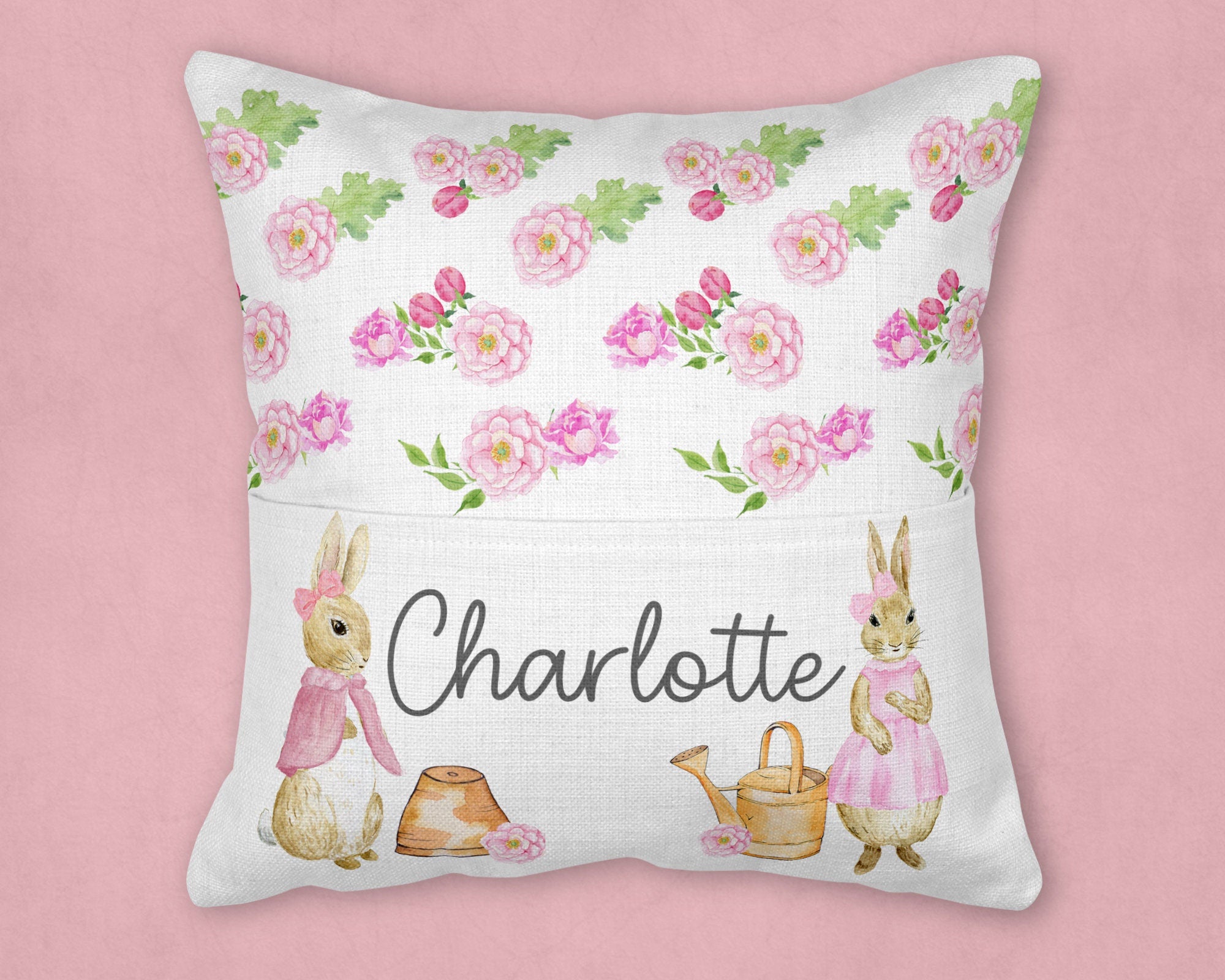 Personalised peter shop rabbit cushion